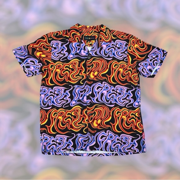 NEW Teddy Fresh Oil Spill Flame Camp Button Up Shirt in Men’s M - Picture 2 of 14